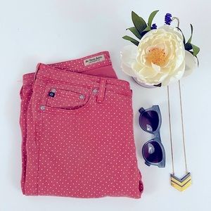 AG Stevie Ankle Coral Polka Dot Jeans